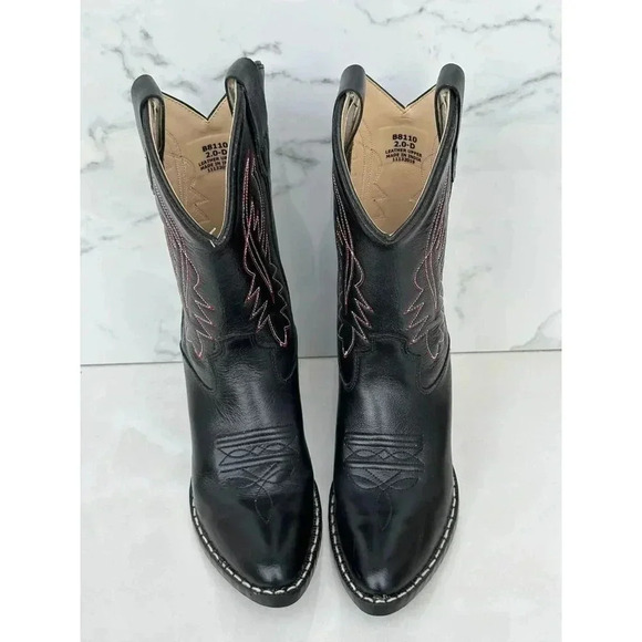 Cody James Kids Pull On Mid Calf Cowboy Western Black Leather Boots Sz 21 - Picture 6 of 13